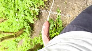 Outdoor urinating with foreskin rigid SAUSAGE