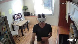 Mask in act! Young fellow romps me on the kitchen counter!