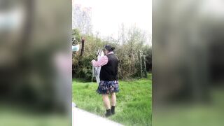 In clothing tee-shirt truss and mini-skirt to dangle laundry outside part1