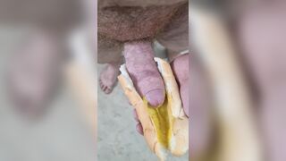 Man shovels his knob inbetween 2 jummy butt-cheeks. Double penetration internal cumshot. ASMR. Hotdogs and mustard.