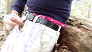 Caught jacking-off in the forest. I found this vid of me stroking off when someone ambles up on me.