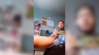 Spunk gamer in the office flashing his rump and packing it with man-cream