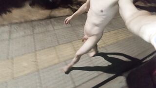 Ambling fully nude on the street