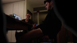 Dude masturbating off at the dinner table