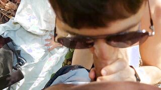 Teenager dude's beach cruising didn't work, so he took a pipe up in the woods