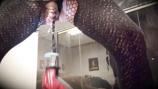 Jett Hoover milks with energy instrument, so thrilled she is not sure if she was urinating or jizzing, seemed like a mixture of both!