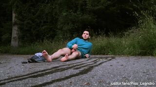 Caught urinating and tugging outdoors - bummer public exhibitionist