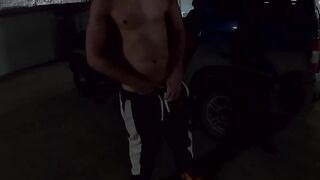 man stroking off in a engaged parking bunch