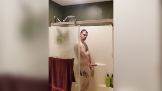 Caught in the douche soaping up, pruning, tugging