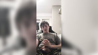 Uber-cute stud tugging sausage and nutting