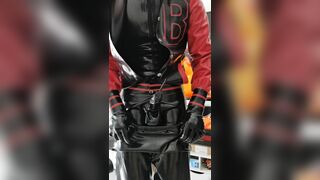 three layer spandex victim boinked by fake penis before going out